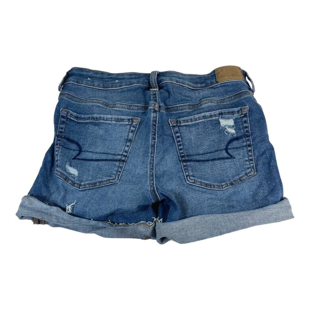 American Eagle Shorts Next Level Stretch 4 Distressed High Rise Denim Med Wash - Picture 2 of 7